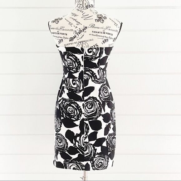 Strapless Black & White Sheath Dress With Roses S - Picture 2 of 9